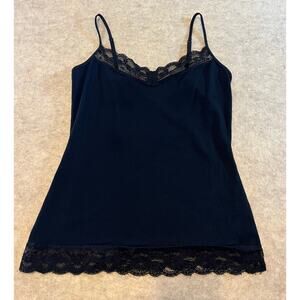 Vintage Y2K Express Lace Trim Camisole Tank Top Womens M Black Whimsigoth Fairy